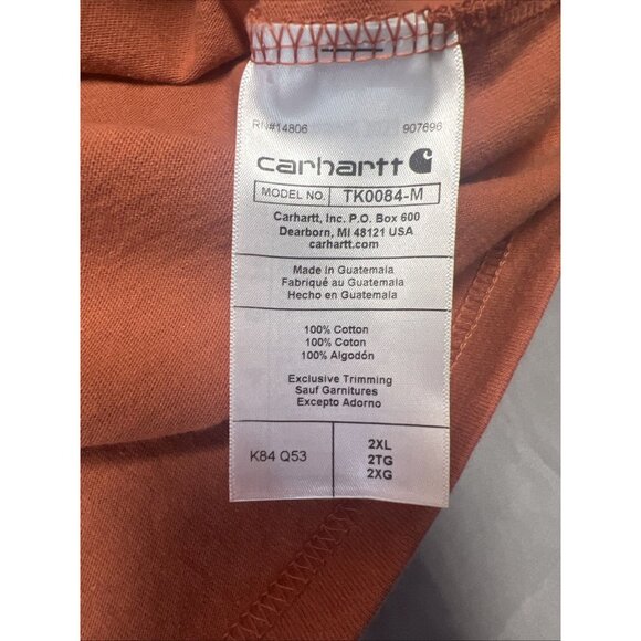 Carhartt Loose Fit Pocketed Tee 1/4 Button Men's Size 2XL Orange Cotton Shrt Slv - Picture 8 of 16